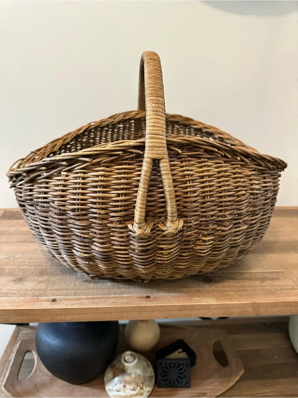 Large Vintage French-Style Woven Wicker Market & Gathering Basket Home Storage